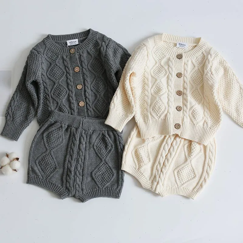 Toddler Girls Boys Suit Set Autumn Winter Children Clothing Baby Knit Sweater Cardigan Shorts Clothes
