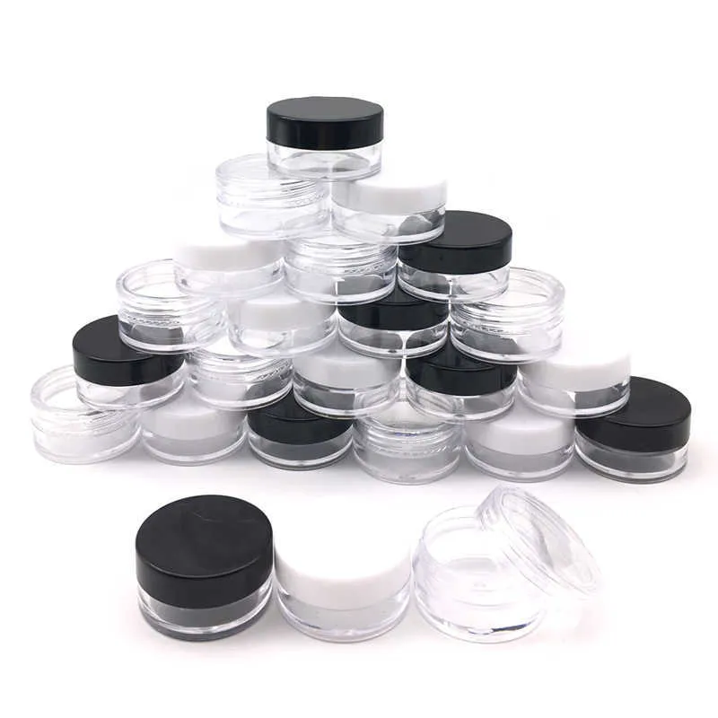 200ピースの空のプラスチック化粧品化粧品化粧品jar鍋2g / 3g / 5gのサンプルボトルアイシャドウクリームリップバームの容器収納ボックス