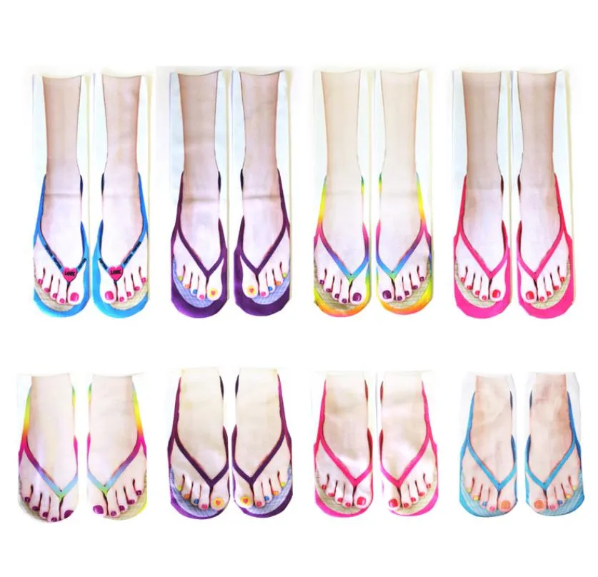 3D Sandal Desen Çorap Kadınlar Kız Baskı Çevirme Flop Çorap Düşük Kesim Ayak Bileği Çorap Kişiselleştirilmiş Komik Çılgın