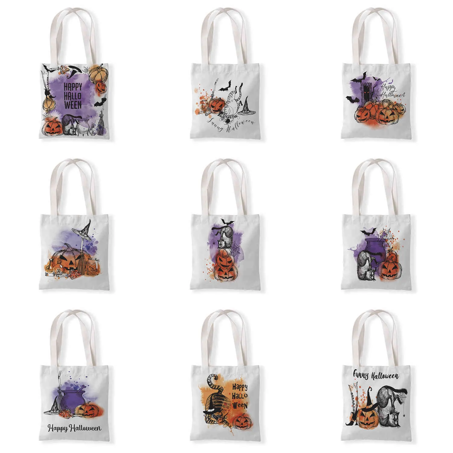 Halloween Pumpkin cute printed canvas bag casual carrying environmental shopping bag