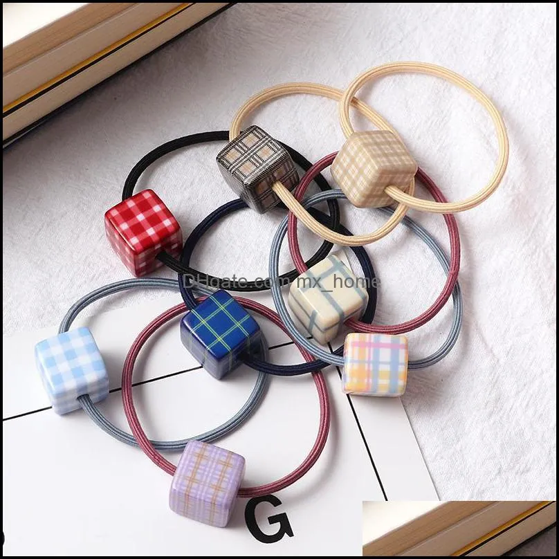 Hair Accessories Square Grid Elastic Bands Scrunchie Girls Women Ponytail Ornaments Color Rubber Band Headband