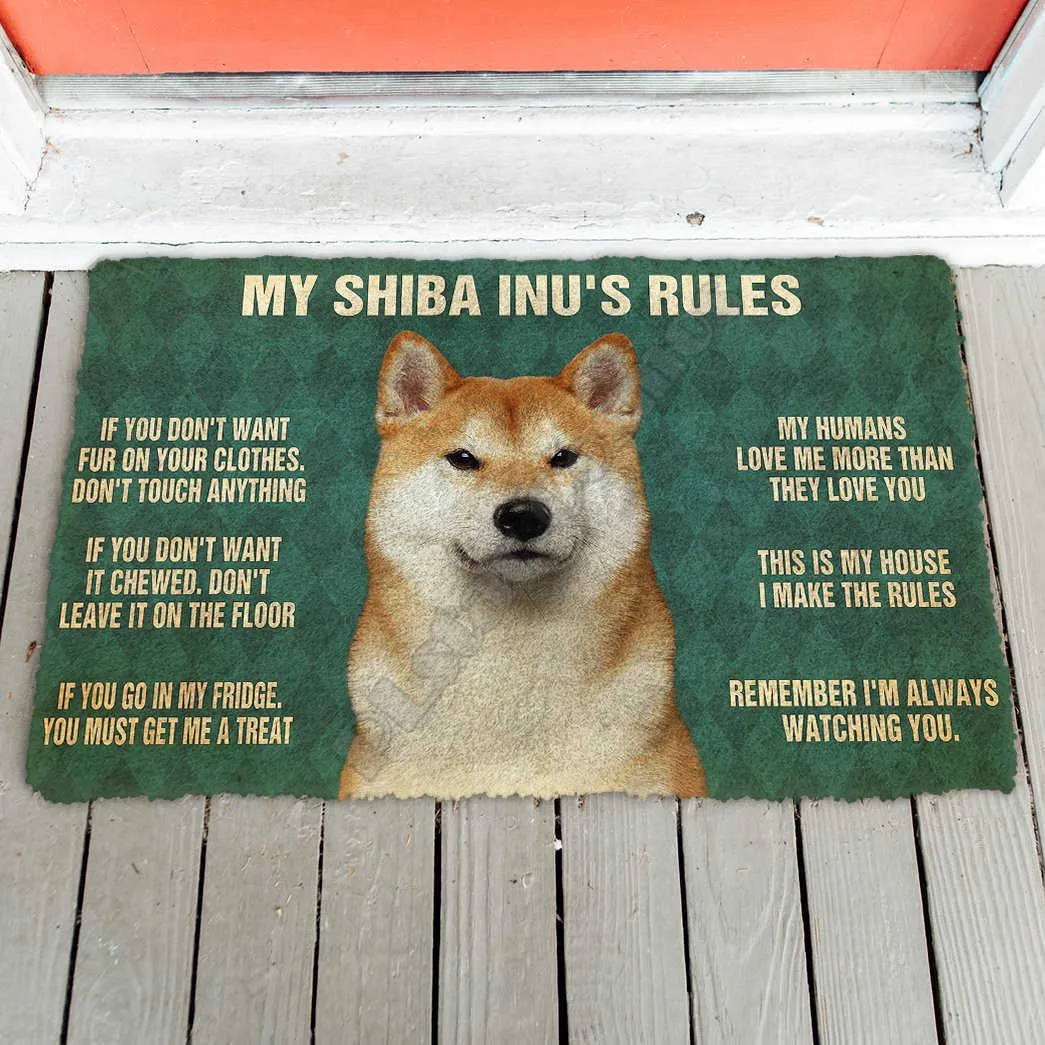 3D My Shiba Inu zasady Wycieraczowe Non Slip Drzwi Maty podłogowe Decor Porch Doormat 210727