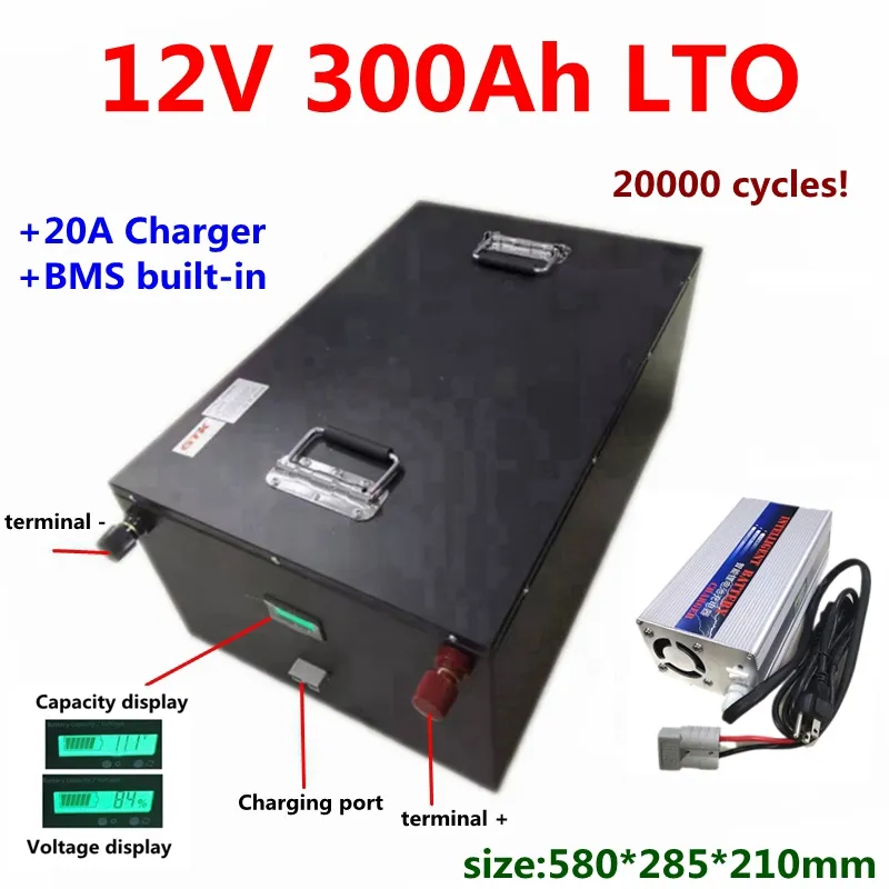 20000 cycli LTO 12V 300Ah Lithium Titanate Batterij 2.4v batterij voor Heftruck Driewieler zonnestelsel caravans + 20A Charger