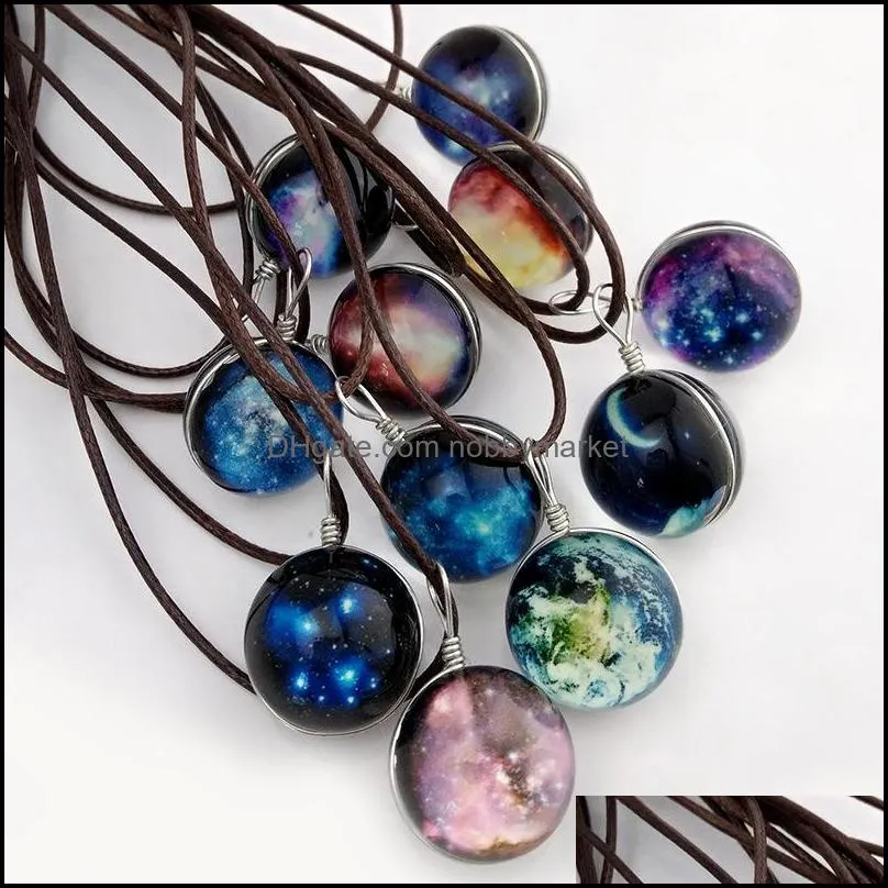 Fashion Starry Outer space Universe Gemstone necklaces Glow In The Dark Glass ball pendant necklace For women&men s Jewelry Mix Models