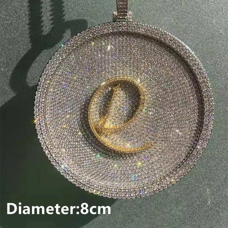Super Hotsale Bling Iced Out Gold Plated Full CZ Big Round Custom Letter Pendant Necklace Mens Hip Hop Bling Jewelry Gift