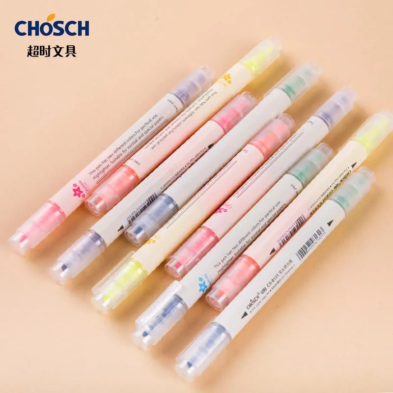 Distantes Chrosch CS-8131 DICAS DUPLAS DICA DICA HIGLINGE, 3 PCS Highlighter de 6 cores, cor sortida, 3 contagem, pacotes