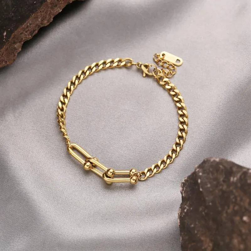 Charm Bracelets Student Girl Titanium Steel Cuban Chain Bracelet Hip Hop Style Rose Gold Metal Fashion Jewelry
