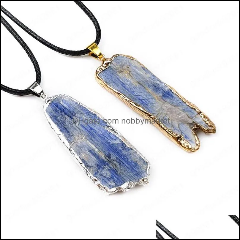 Irregular Natural Kyanite Pendant Rough Stone Gilded Edge Sweater Chain Mineral Crystal Specimen Necklace Rope Chain