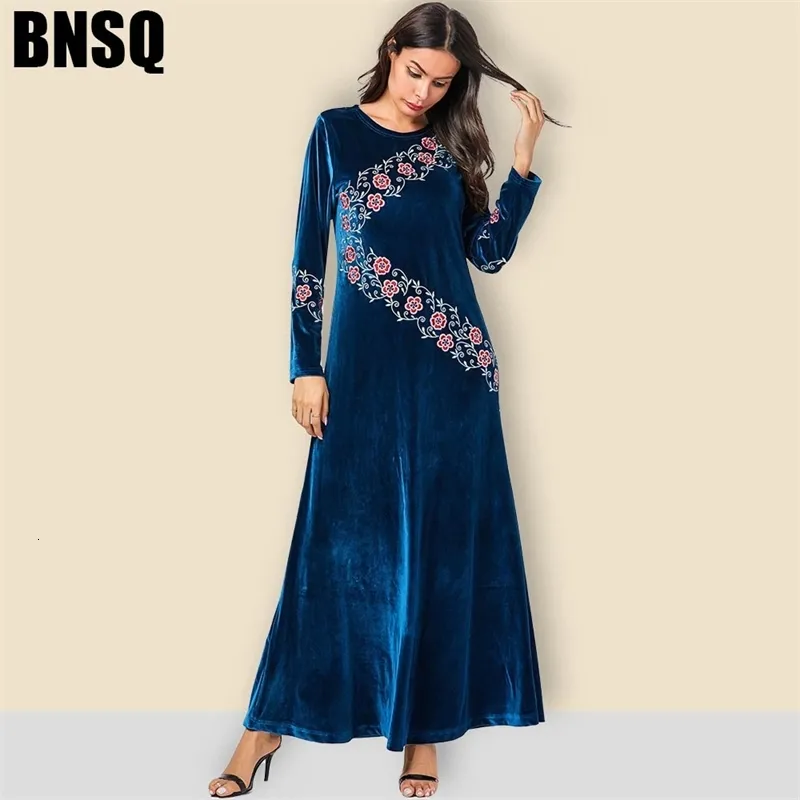 Large Arabian women's blue velvet dress with halter collar and floor-length  polyester embroidery from Dhgate Basic & Casual Dresses - price 71.16