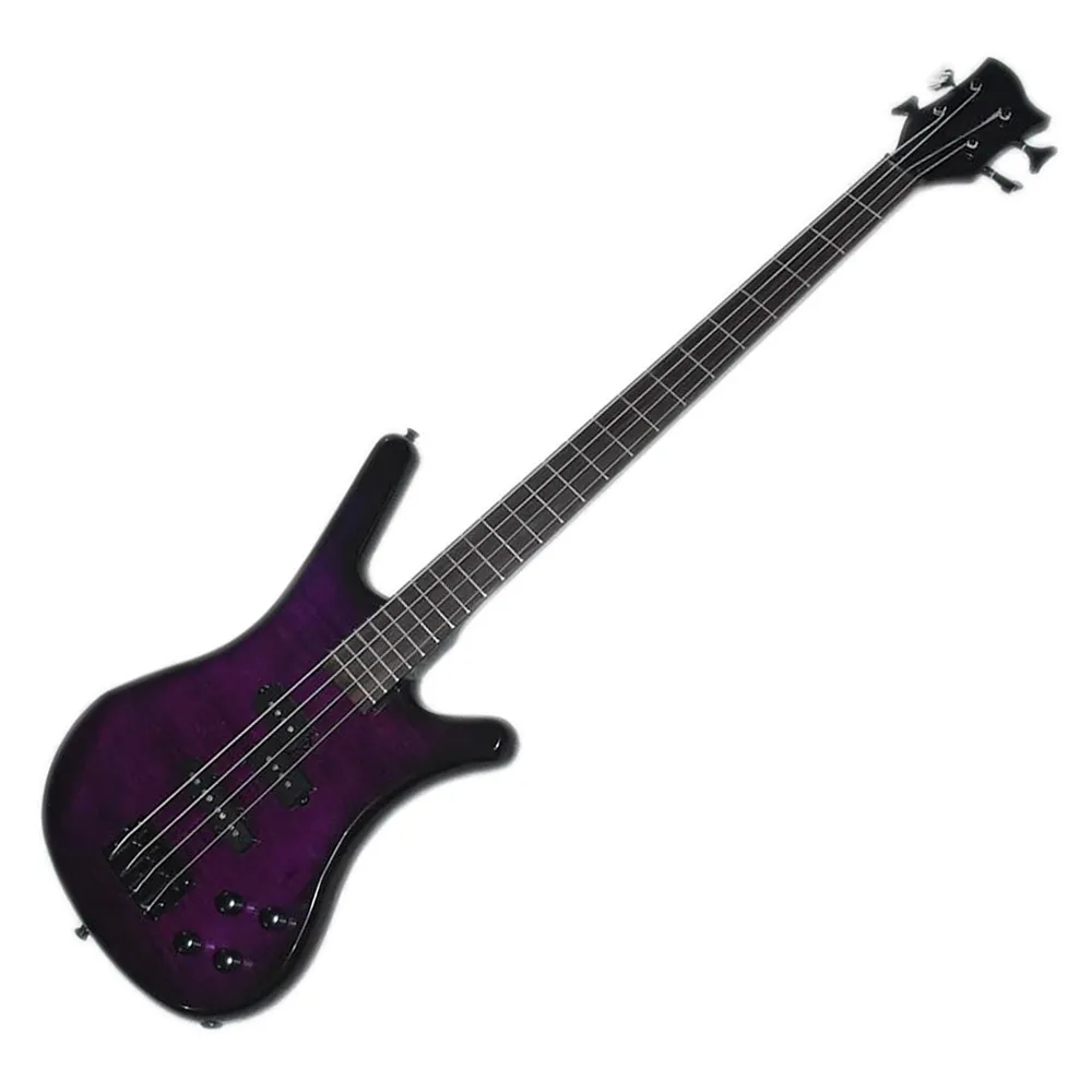Factory Outlet-4 Strings Purple Electric Bass Guitar with Flame Maple Veneer,24 Frets,Rosewood Fretboard