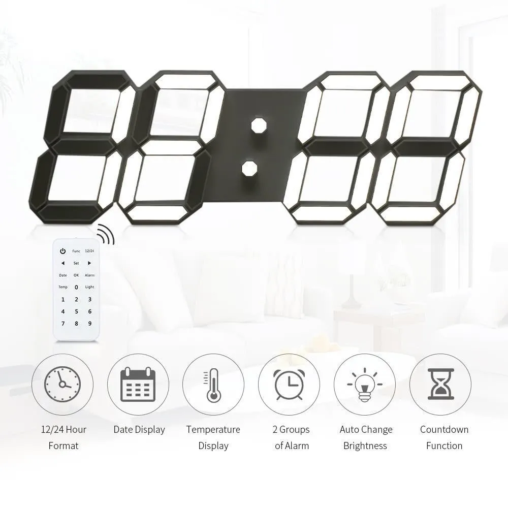 LED 3D Dijital Duvar Saati Uzaktan Kumanda Ile Büyük Modern Nightlight LED 3D Dijital Duvar Saati Uzaktan Kumanda Ile Büyük Modern Nightlight