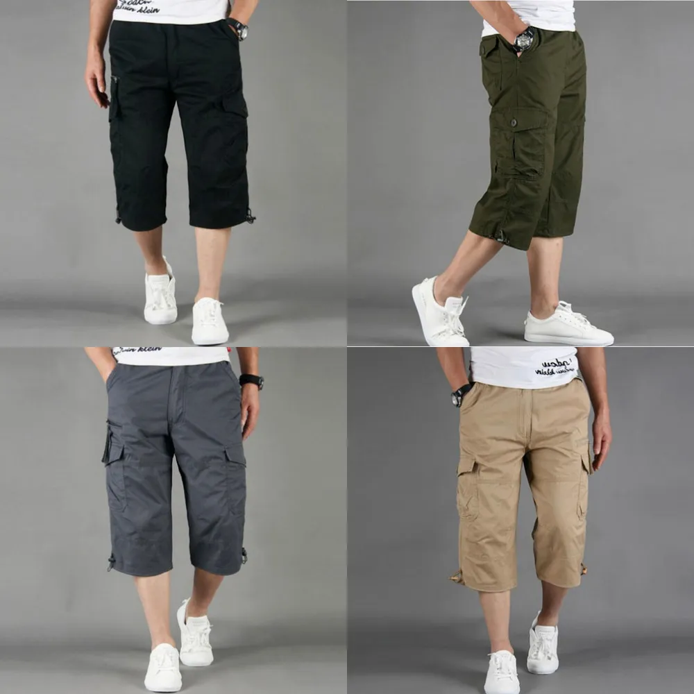 2021 Letnie męskie Casual Cotton Cargo Spodenki Długa długość Multi Pocket Capri Spodnie Mężczyzna Wojskowy Kamuflaż Krótki rozmiar M-5XL X0628