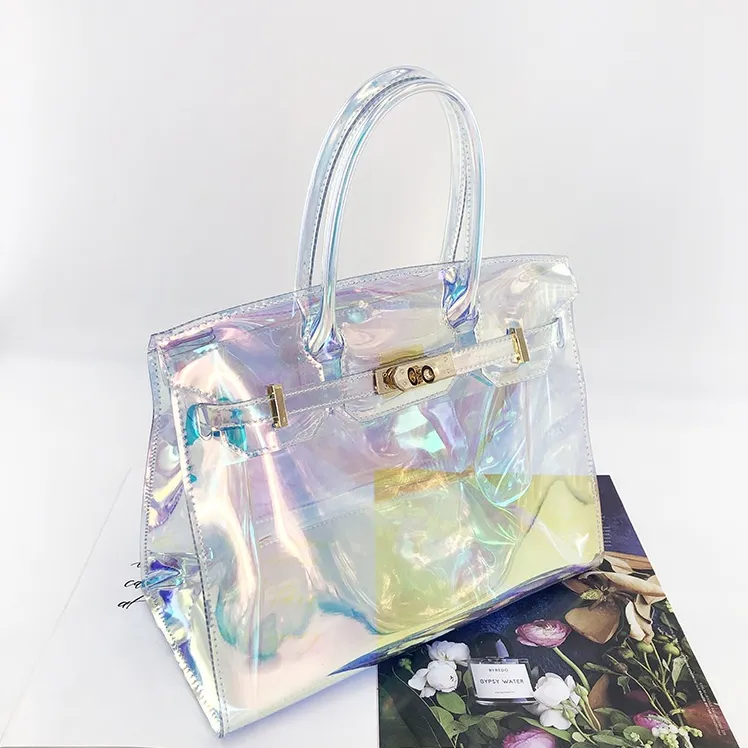 Fashion Lady Handbags Borsa a tracolla in PVC Joker Laser trasparente Jelly Bags Borsa in platino
