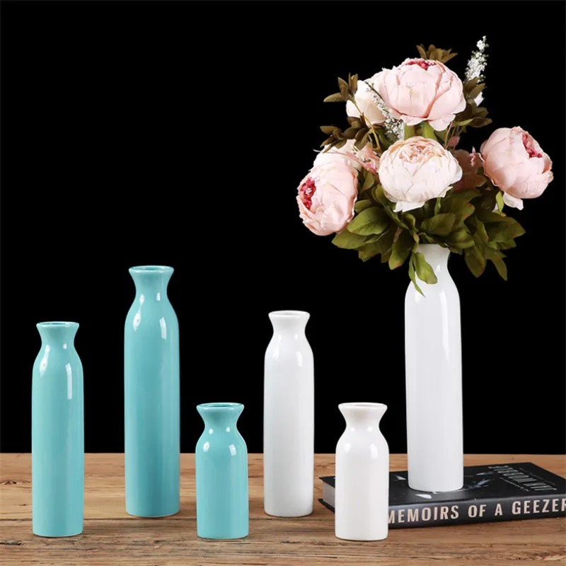 Vase de céramique minimaliste moderne de style européen bleu / blanc / rouge Glaçure de mariage Fleurs séchées Vase Accueil Décoration Cadeaux