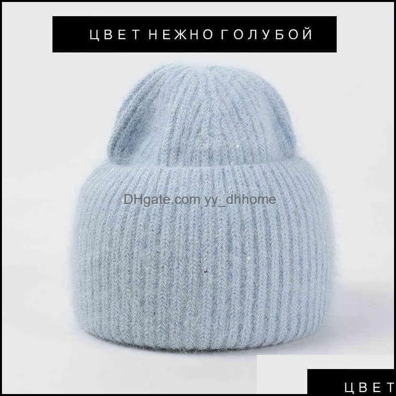 Rabbit Fur Fluffy Soft Winter Hat for Women Cashmere Wool Cap Female Knitted Skullies Beanies Warm Knit Hat Bonnet Wholesale 211228