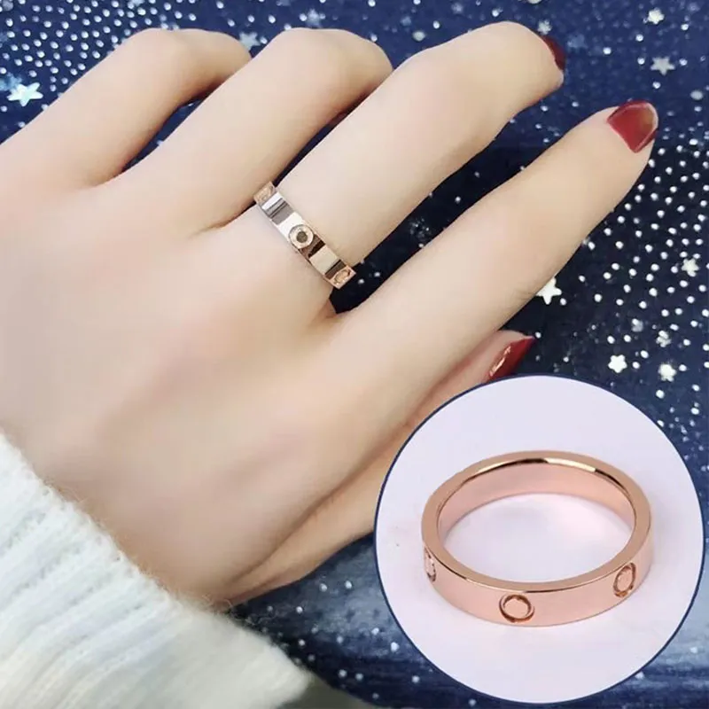 Zirkon Paar Ring Frauen 5mm Edelstahl poliert Roségold Modeschmuck Valentinstag Geschenk für Freundin Zubehör Großhandel