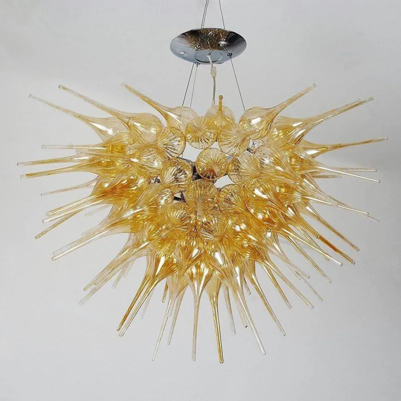 Hand Blown Glass Chandeliers Light Color Gold Pendant Lamps Modern Crystal LED Custom Made Murano Indoor Lighting for Home Art Decoration 28 by 24 Inches