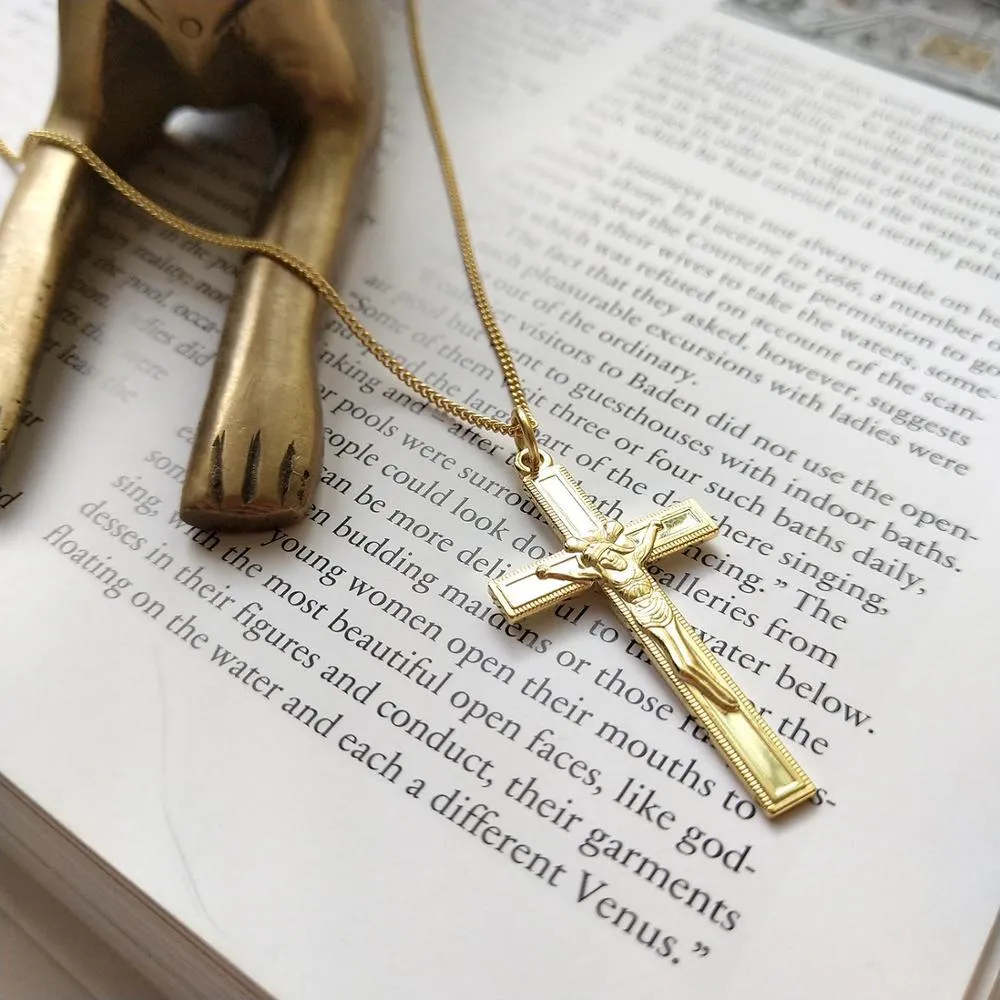 LISSTANCE 18K GOLD PLATING JEZUS CROSS Hanger Ketting Voor Vrouwen 925 Sterling Zilver Religieuze Slavine Ketting Vrouwelijke Sieraden Q0531