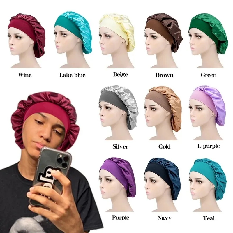 Dodatkowa Duża Satynowa jedwabista czapka Sleep z Premium Elastyczna opaska dla kobiet Solid Color Head Wrap Hondional Nightcap Night Hat