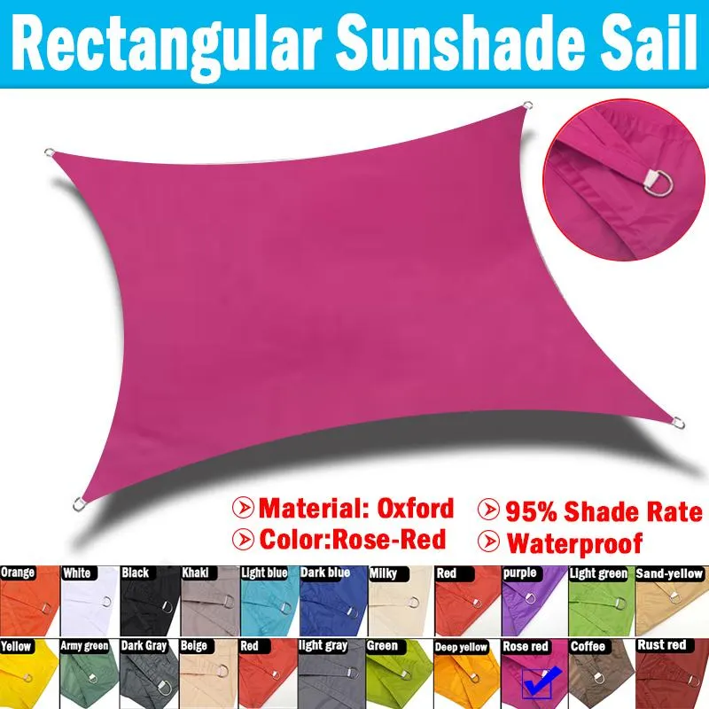 Abat-jour Rose-Rouge Imperméable Pare-Soleil Voile Jardin Patio Abri Soleil Tissu Piscine Extérieure Stade Terrasse Rectangle Voiles