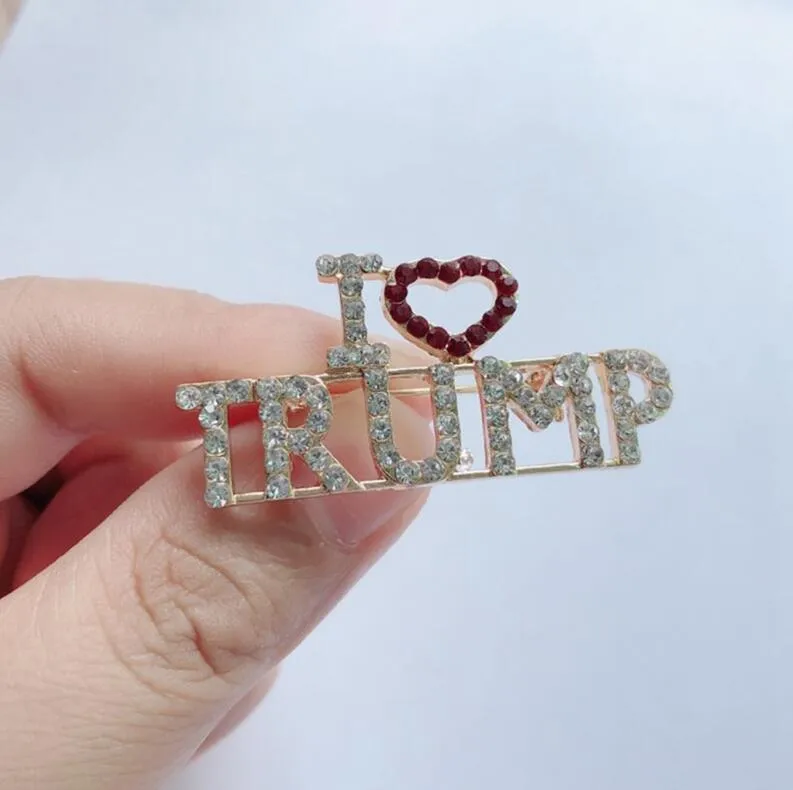 2024 Donald Trump Crystal Strass Spilla Bottone in metallo Distintivo Spille in stoffa Presidente degli Stati Uniti Campagna Donna Uomo Gioielli