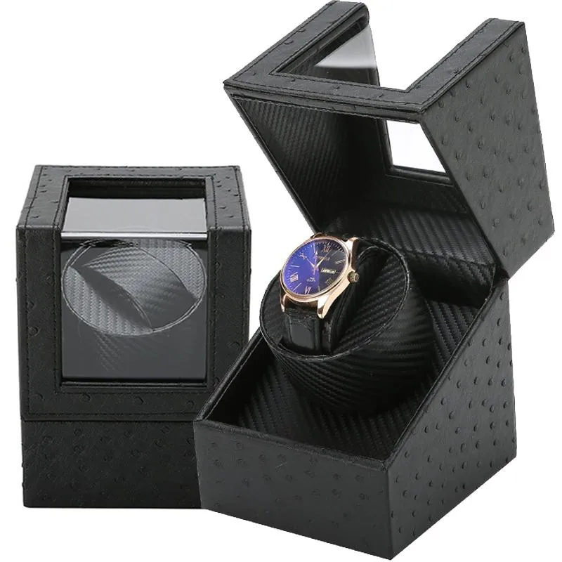 Watch Boxes & Cases 1+0 Single Carbon Fiber Automatic Mechanical Winder Holder Display Motor Rotator Shaker Box Mover Winding Remontoir