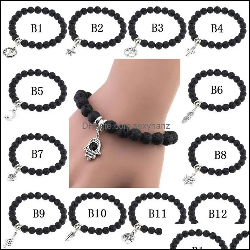 6 Designs Lava Rock Beads Charms Bracelets Women`s  Oil Diffuser Natural stone Beaded Bangle For Men s Chakra Crafts Jewelry