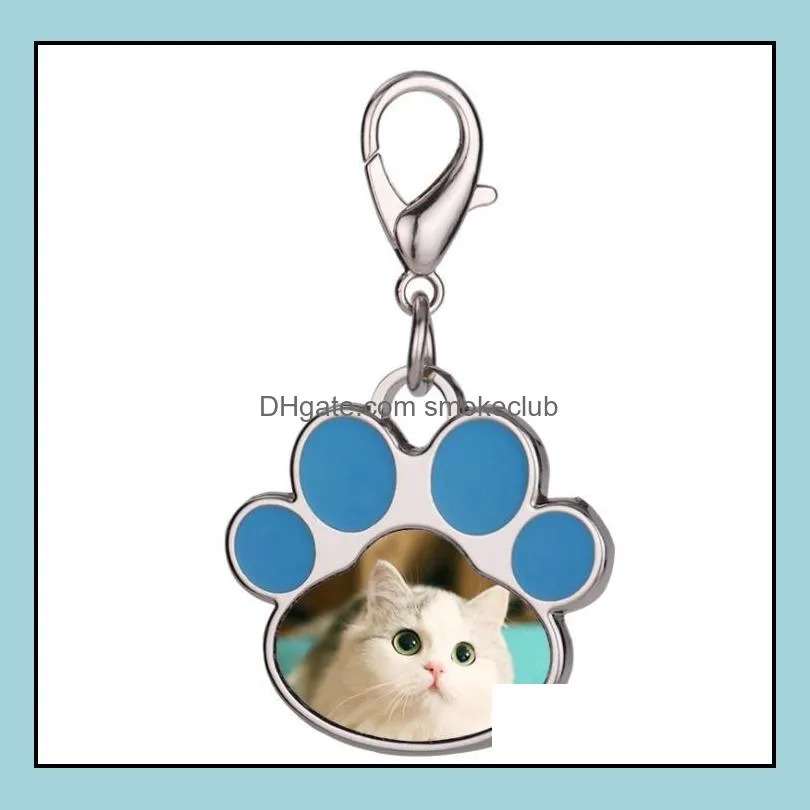 4 Colors Sublimation Blank Keychain Pendant Collars Creative Cat Paw Shape Keychains Heat Transfer Key Chain DIY Pet Keyring LLD11361