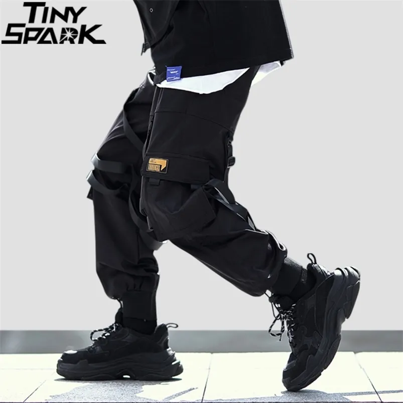 Hip Pantalon Jogger Streetwear Cargo Poches Swag Ruban Harajuku Hommes HipHop Pantalon Joggers Cheville Longueur 210715