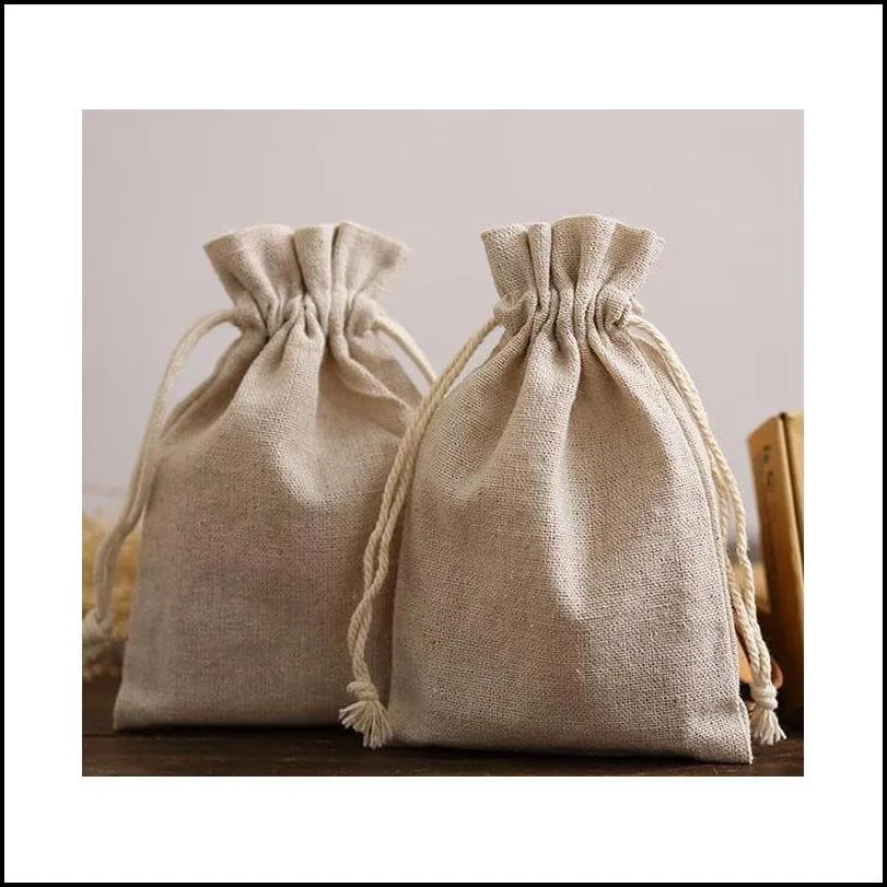 Natural Linen Gift Drawstring Pouches 8X11Cm 9X12Cm 10X15Cm Pack Of 50 Party Sack Soap Makeup Jewelry Gift Packaging Bags Zwokb