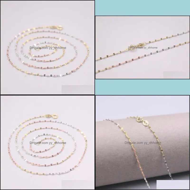 Chains Pure 18K Multi-Tone Gold Chain Lucky 1.2mm Lip Link Necklace 18inch / 1g Stamped AU750 For Woman Gift