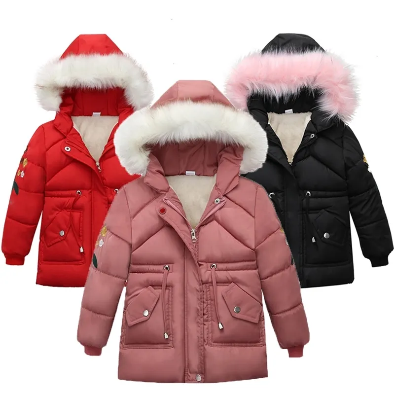 Autumn Winter Girls Jackets Keep Warm Thickening Comfortable Kids Jacket Solid Hooded Casual Girls Coat 4-6 Years Kids Clothes 211111