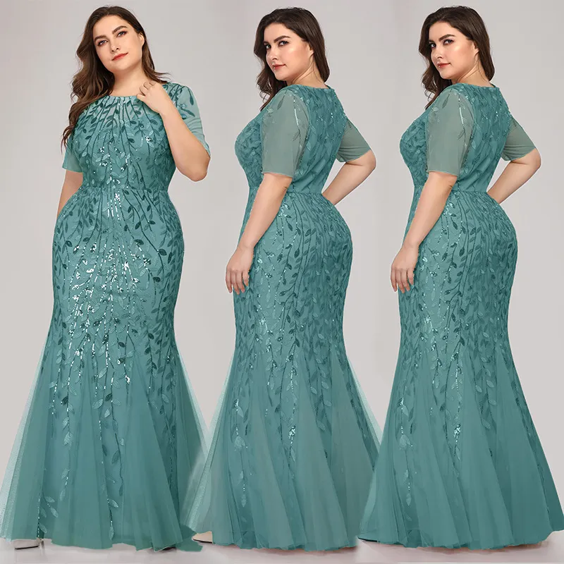 chinese dress ladies Plus-Size Sequin Mermaid Prom Dress CD975C Black / 16 main image 1