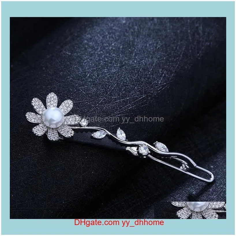 exquisite luxury sunflower high-grade zircon pearl hair clip jewelry fashion temperament women high-quality hairpin gift accessories