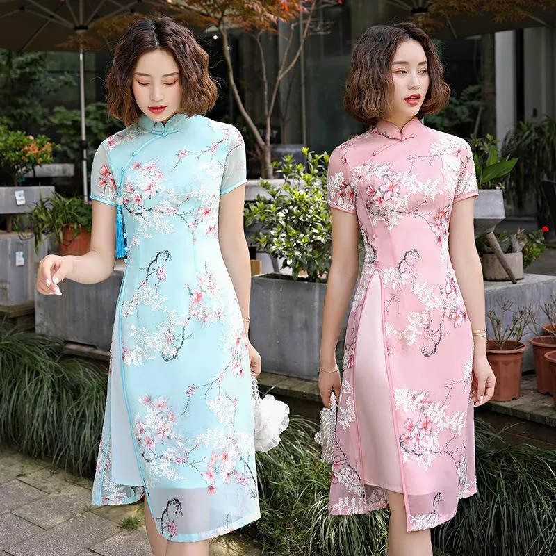 Compra Ropa Étnica FZSLYIYI Vestido Chino Mujeres Elegante Aodai Estilo  Rodilla Longitud Qipao Vestidos Fiesta Vestidos De Novia Sexy Split  Cheongsam Barato | Entrega Rápida Y Calidad | Es.Dhgate