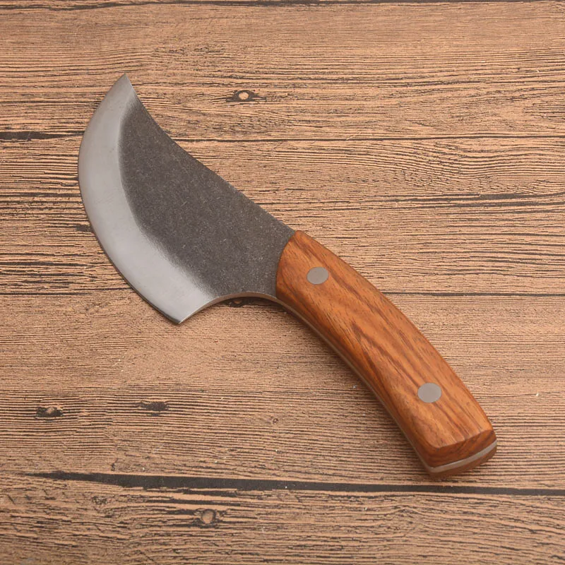Couteau de Chef fabriqué à la main en chine, lame satinée en acier à haute teneur en carbone, manche en bois, lame fixe, couteaux droits, livraison rapide