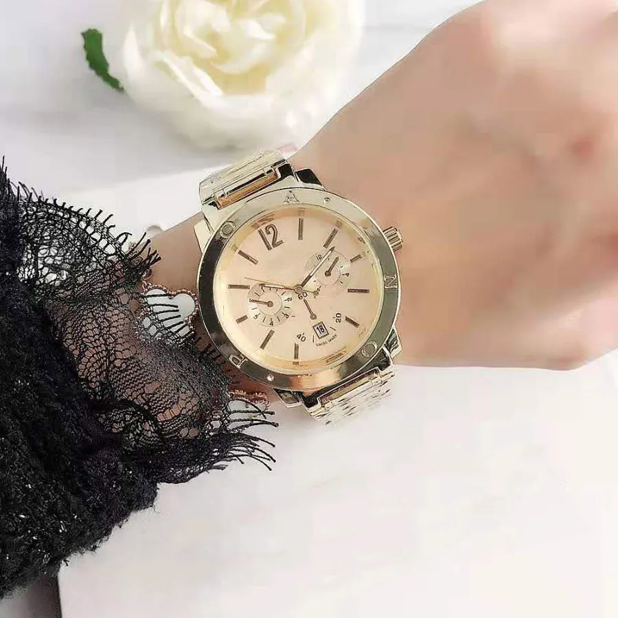 패션 2 다이얼 디자인 시계 여성 소녀 스타일 금속 강철 밴드 쿼츠 손목 시계 P49