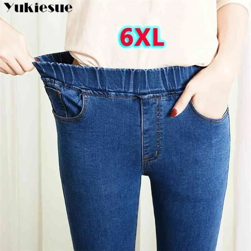 Lente Zomer Plus Size 5XL Hoge Elastische Taille Stretch Enkell Lengte Push Up Mom Jeans voor Dames Skinny Broek S 210809