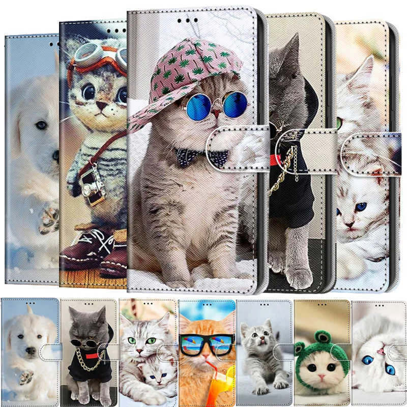 Huawei Y5 Y6 Y7 Y9 PRIME 2017 2018 P SMART Z 2019 Y5P Y6P Y7P 2020 HONOR 7A 7Cバックカバーのかわいい猫動物パターン電話ケースケース