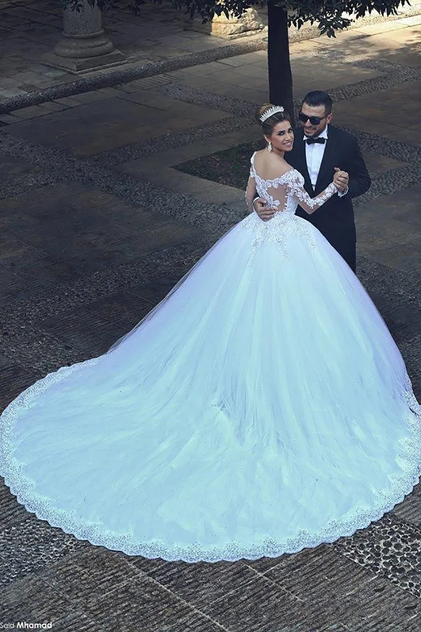 2021 Custom Lace Big Ballgown Wedding Dress With Long Sleeves Transparent Winter Style High Quality Tulle And Princess Bridal Vestido De Novia From Verycute 59.1 DHgate.Com
