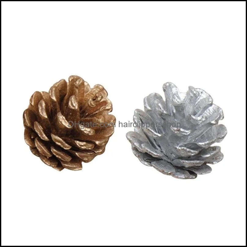 9PCS Gold Christmas Ornaments Pine Cones DIY Xmas Tree Ornaments Pendant Christmas Party Decorations Home Decor