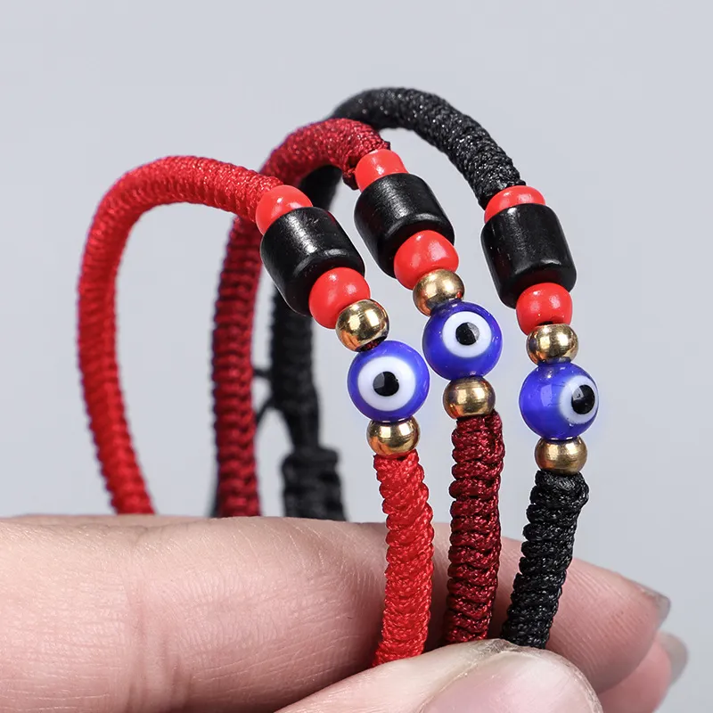 Hot Bracelet Hand Woven Diamond Knot Red Rope Eye Bracelet Creative Pull Copper Bead Hand Rope Female