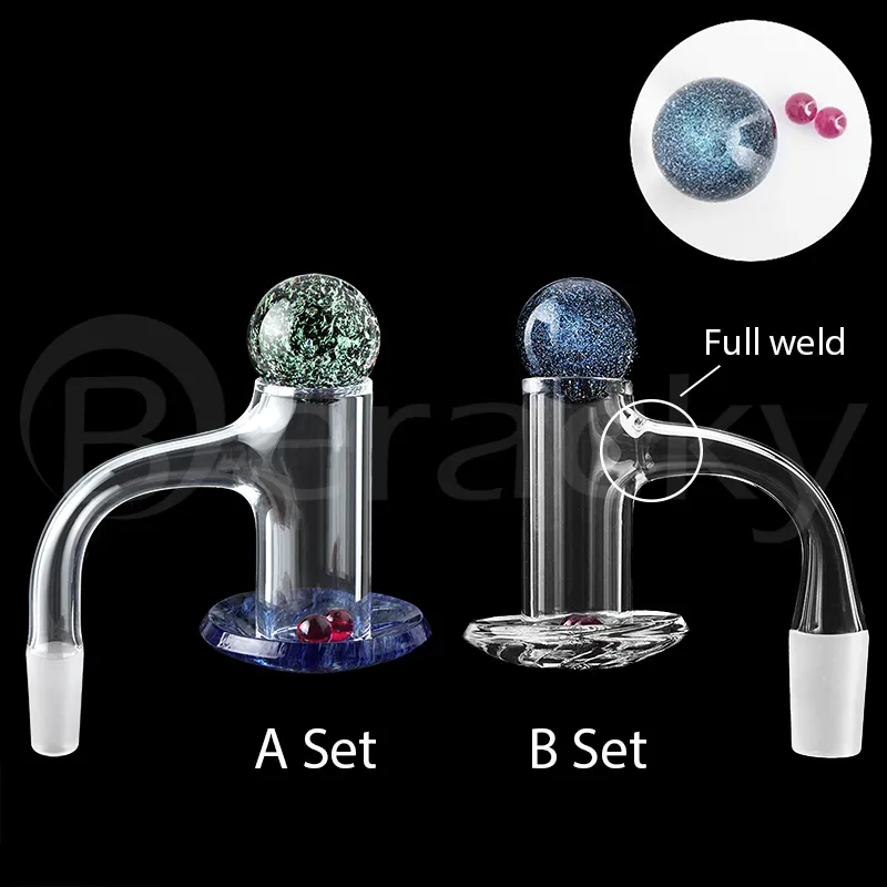 Dois estilos de solda completa borda chanfrada liquidificador quartzo banger 20mmod fumar unhas sem costura com bolinhas de vidro 2pcs 6mm rubi terp pérolas 4590 graus para bongos dab rigs