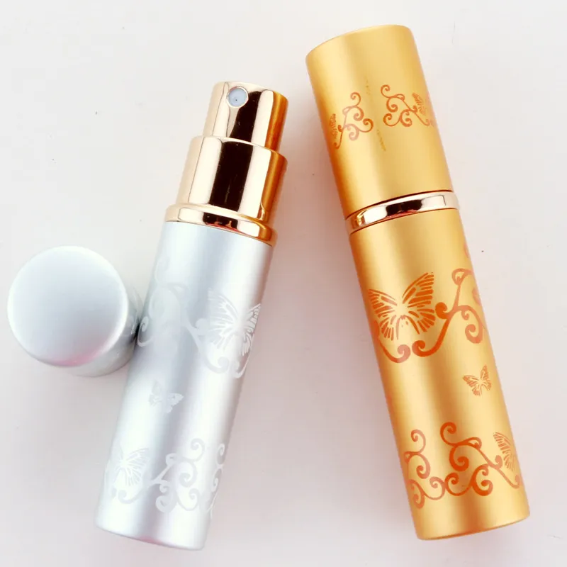 5ml Refillable Aluminum Perfume Atomizer Bottles Portable Liquid Container Cosmetics Mini Silver Gold Spray Alcochol Empty Bottle Traveling ZXFTL1214