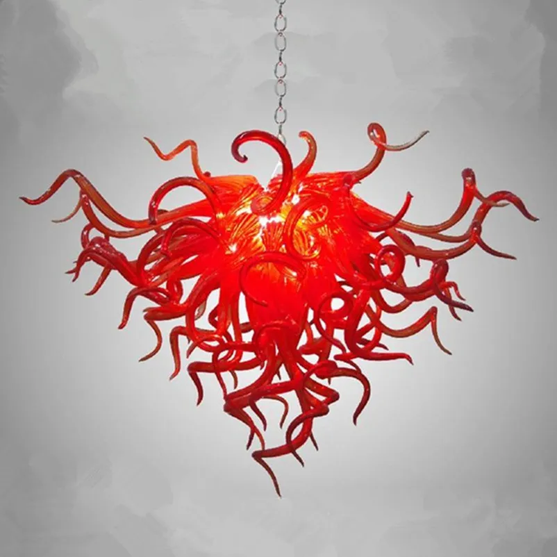 Lâmpada artística da lâmpada moderna da mão moderna lustre de vidro do candelabro da cor vermelha das lâmpadas de suspensão das lâmpadas dos candelabros 24 por 20 polegadas