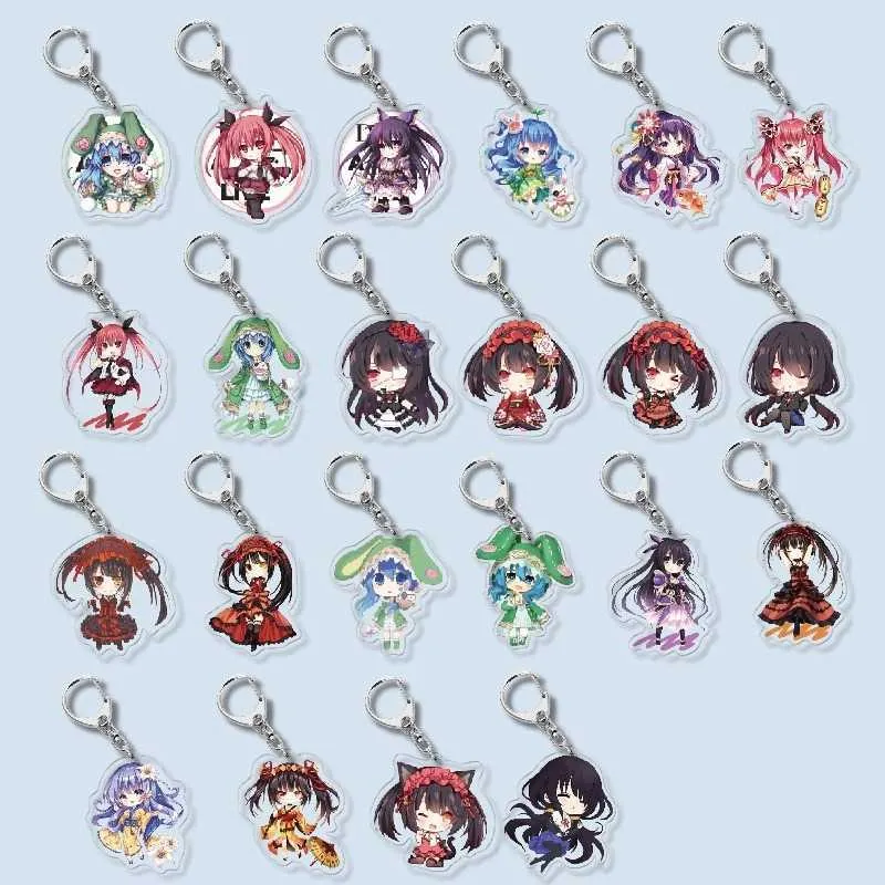 날짜 라이브 키 체인 남자 애니메이션 키 체인 여성 키 홀더 고품질 커플 아크릴 Yatogami Tohka Keyring 패션 Porte Clef G1019