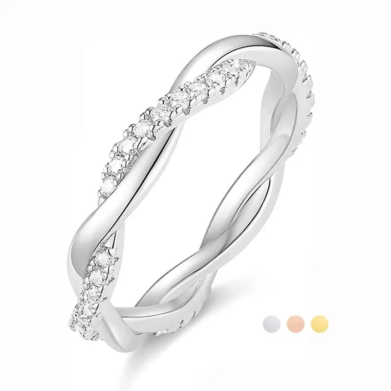 Bröllopsringar Eampti Kvinnor Eternity Ring Twisted Rope Copper Cubic Zirconia Engagement Band Storlek 5 till 11