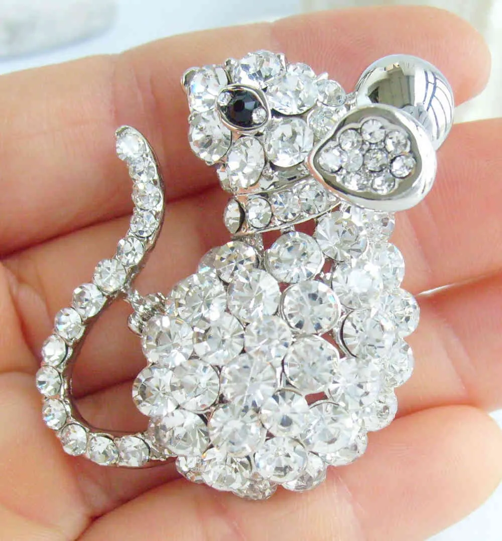Lovely Mouse Rat Animal Brooch Pin Clear Austrian Crystal Pendant EE03276C8