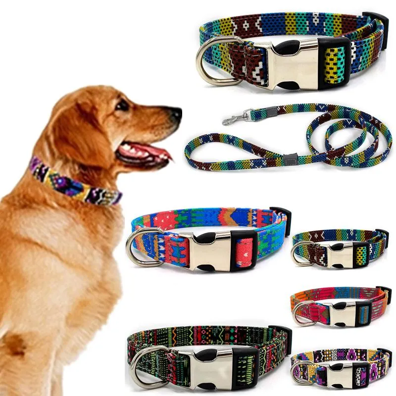 Dog Tag,ID Card Bohemia Adjustable Collar For Dogs Pet Supplies Canvas Print Small Medium Large Metal Buckle