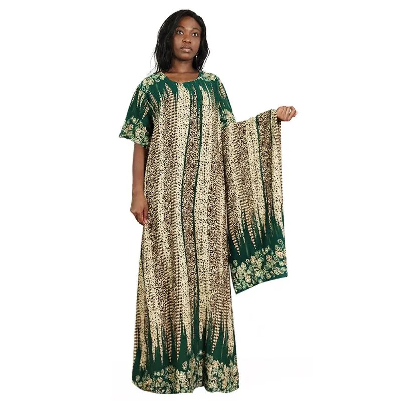 Casual jurken dames zomer lange jurk 2021 Afrikaanse bloemenprint boho strandstijl dames groen maxi avondfeest sundress vestidos